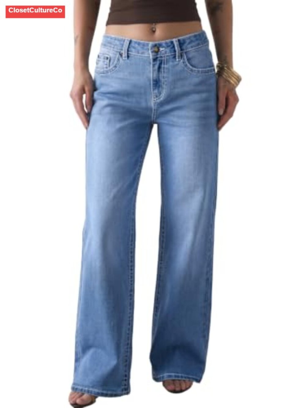 High Waisted Wide Leg Stretchy Jeans Denim Pants Loose Fit